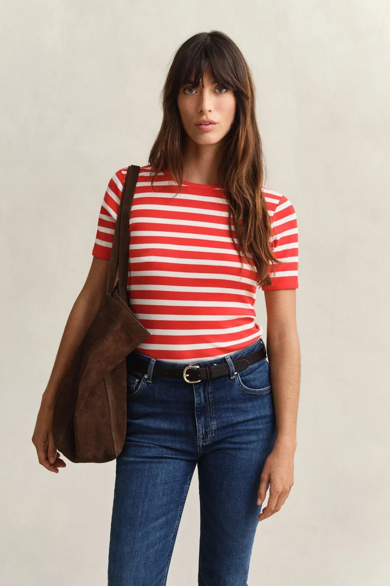 Gant  Striped Ribbed Short SleeveT-Shirt for Women | Best Price UAE
